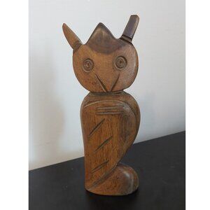 Vintage Zuni Pueblo Hand Carved Wood Owl 7.5" Figure Sculpture Primitive MCM